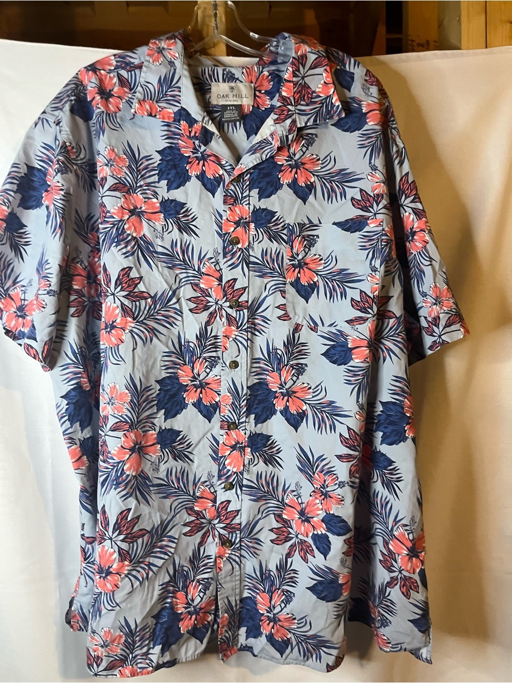 Oak Hill Men’s Light Blue Floral Short-Sleeve Button-Up Shirt